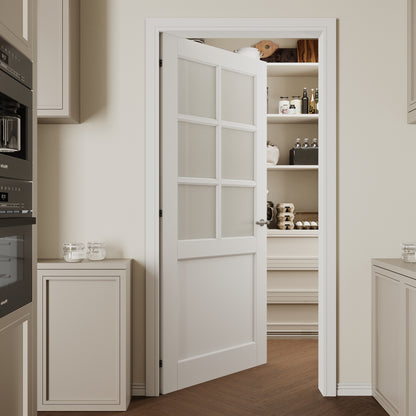 CRUTOP 6-Lite Frosted Glass Interior Slab Door, White Prefinished Door with/without Prehung Kit, Paintable