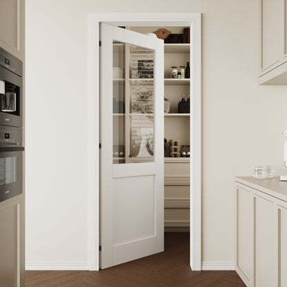 CRUTOP Half-Lite Clear Glass Interior Slab Door, White Prefinished Door with/without Prehung Kit, Paintable
