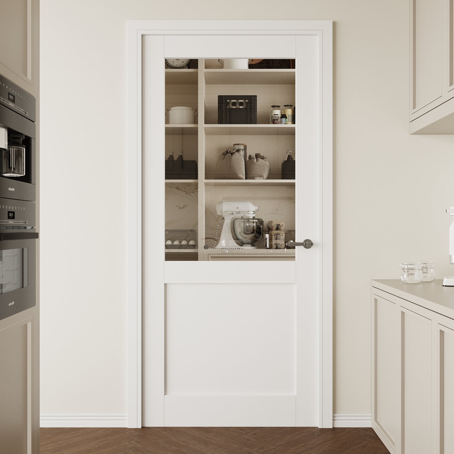 CRUTOP Half-Lite Clear Glass Interior Slab Door, White Prefinished Door with/without Prehung Kit, Paintable