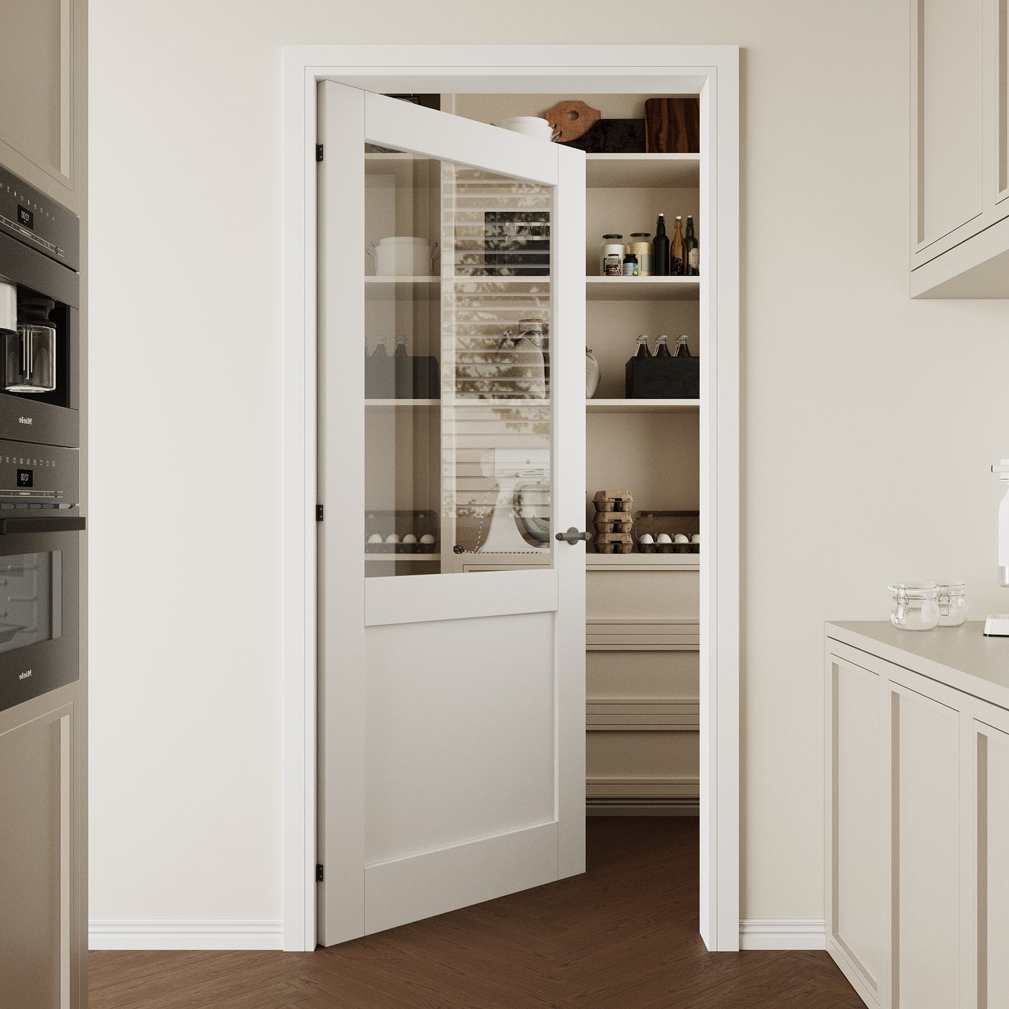 CRUTOP Half-Lite Clear Glass Interior Slab Door, White Prefinished Door with/without Prehung Kit, Paintable