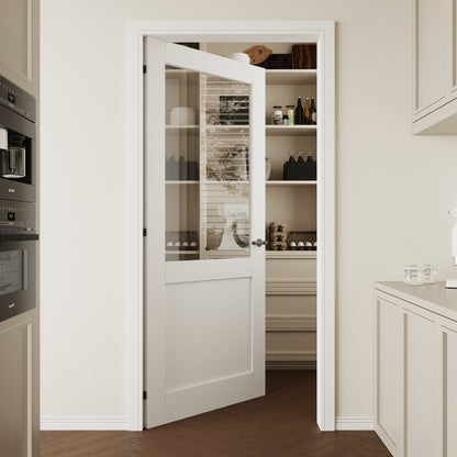 CRUTOP Half-Lite Clear Glass Interior Slab Door, White Prefinished Door with/without Prehung Kit, Paintable