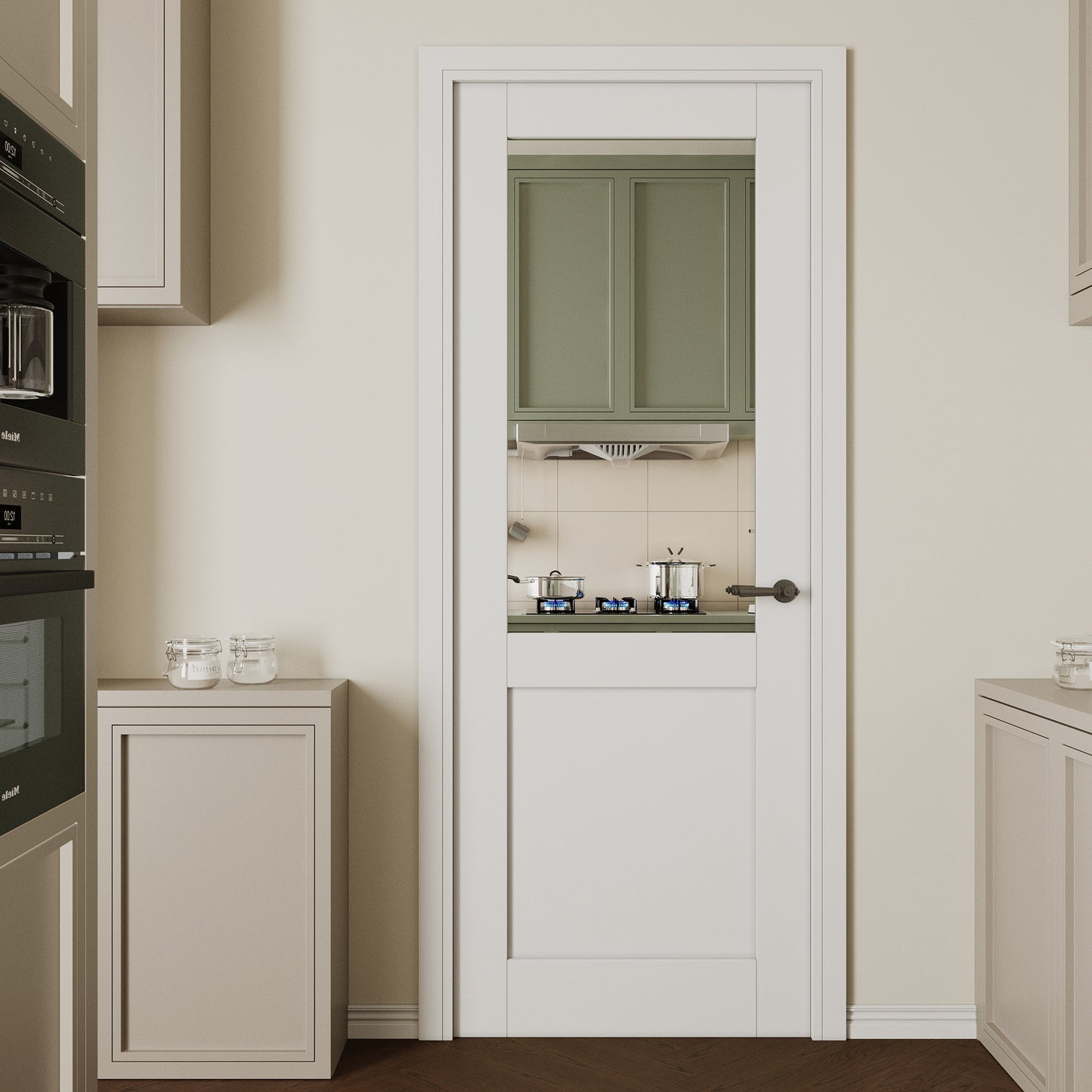 CRUTOP Half-Lite One Side Mirror Interior Slab Door, White Prefinished Door with/without Prehung Kit, Paintable