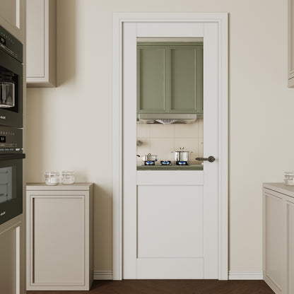 CRUTOP Half-Lite One Side Mirror Interior Slab Door, White Prefinished Door with/without Prehung Kit, Paintable