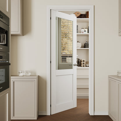 CRUTOP Half-Lite One Side Mirror Interior Slab Door, White Prefinished Door with/without Prehung Kit, Paintable