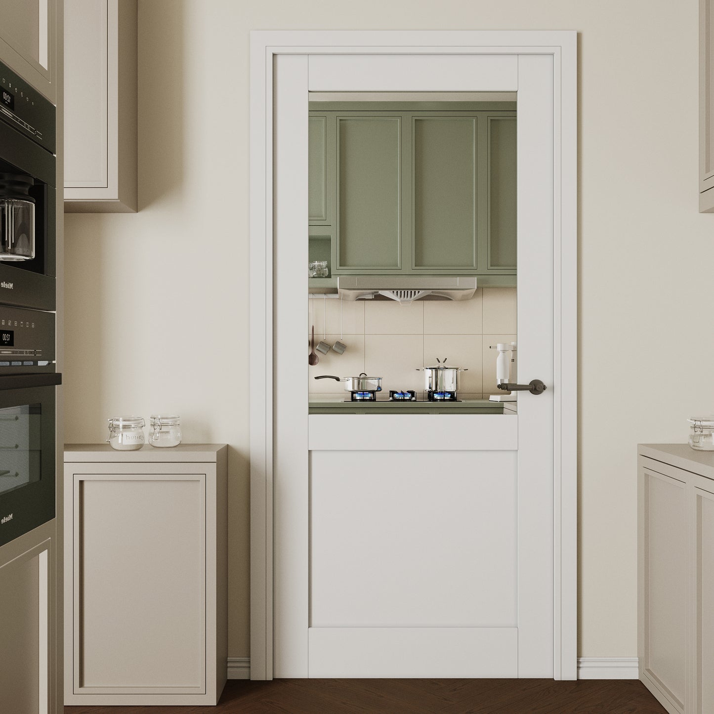 CRUTOP Half-Lite One Side Mirror Interior Slab Door, White Prefinished Door with/without Prehung Kit, Paintable