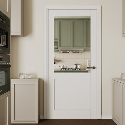 CRUTOP Half-Lite One Side Mirror Interior Slab Door, White Prefinished Door with/without Prehung Kit, Paintable
