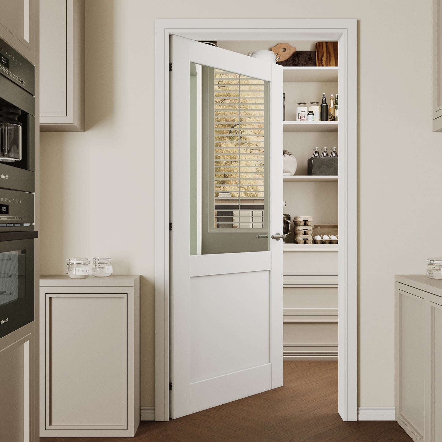 CRUTOP Half-Lite One Side Mirror Interior Slab Door, White Prefinished Door with/without Prehung Kit, Paintable