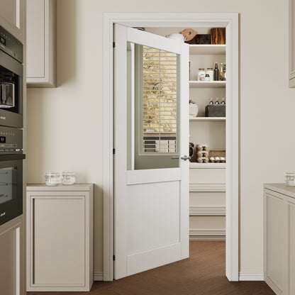 CRUTOP Half-Lite One Side Mirror Interior Slab Door, White Prefinished Door with/without Prehung Kit, Paintable