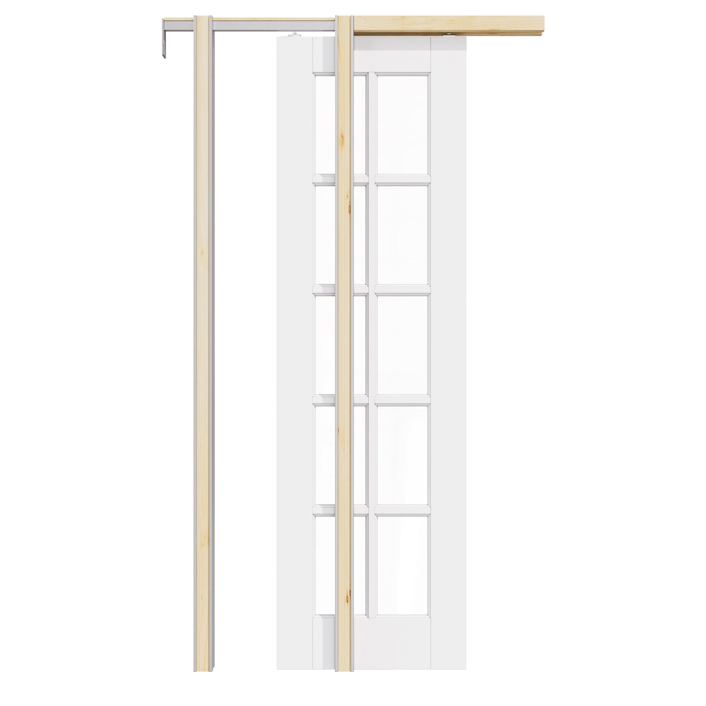 CRUTOP 10-Lite Clear Glass Pocket Door, White Interior Sliding Doors with Hardware Kit & Soft Close & Frame, Solid Core MDF Wood & Pre-Finished Paintable Surface