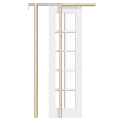 CRUTOP 10-Lite Clear Glass Pocket Door, White Interior Sliding Doors with Hardware Kit & Soft Close & Frame, Solid Core MDF Wood & Pre-Finished Paintable Surface