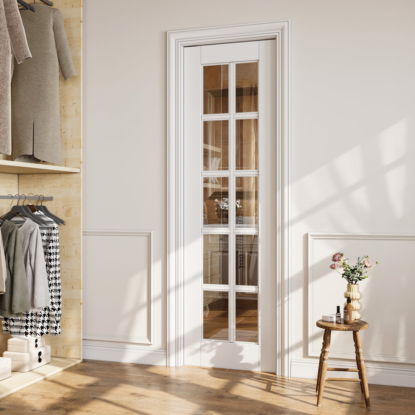 CRUTOP 10-Lite Clear Glass Pocket Door, White Interior Sliding Doors with Hardware Kit & Soft Close & Frame, Solid Core MDF Wood & Pre-Finished Paintable Surface
