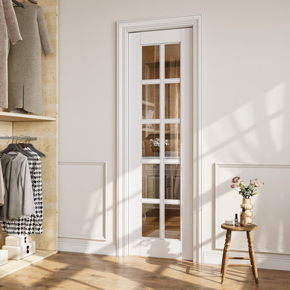 CRUTOP 10-Lite Clear Glass Pocket Door, White Interior Sliding Doors with Hardware Kit & Soft Close & Frame, Solid Core MDF Wood & Pre-Finished Paintable Surface