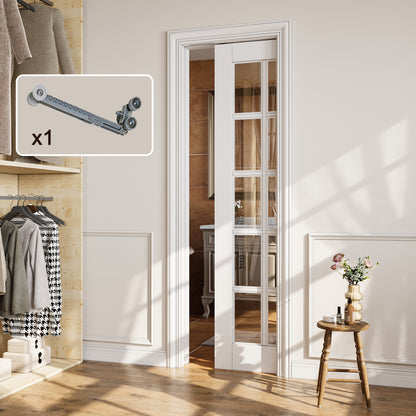 CRUTOP 10-Lite Clear Glass Pocket Door, White Interior Sliding Doors with Hardware Kit & Soft Close & Frame, Solid Core MDF Wood & Pre-Finished Paintable Surface