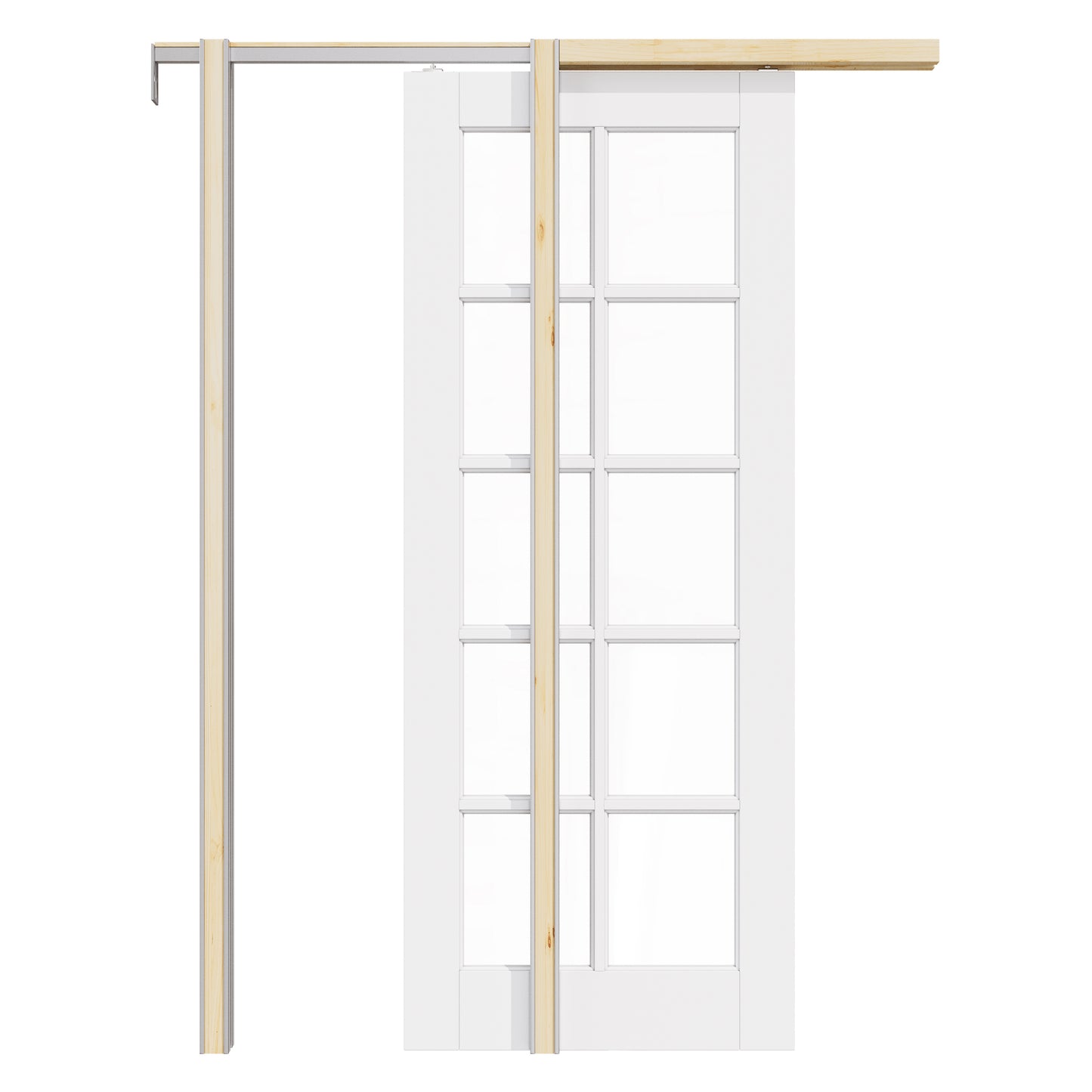 CRUTOP 10-Lite Clear Glass Pocket Door, White Interior Sliding Doors with Hardware Kit & Soft Close & Frame, Solid Core MDF Wood & Pre-Finished Paintable Surface