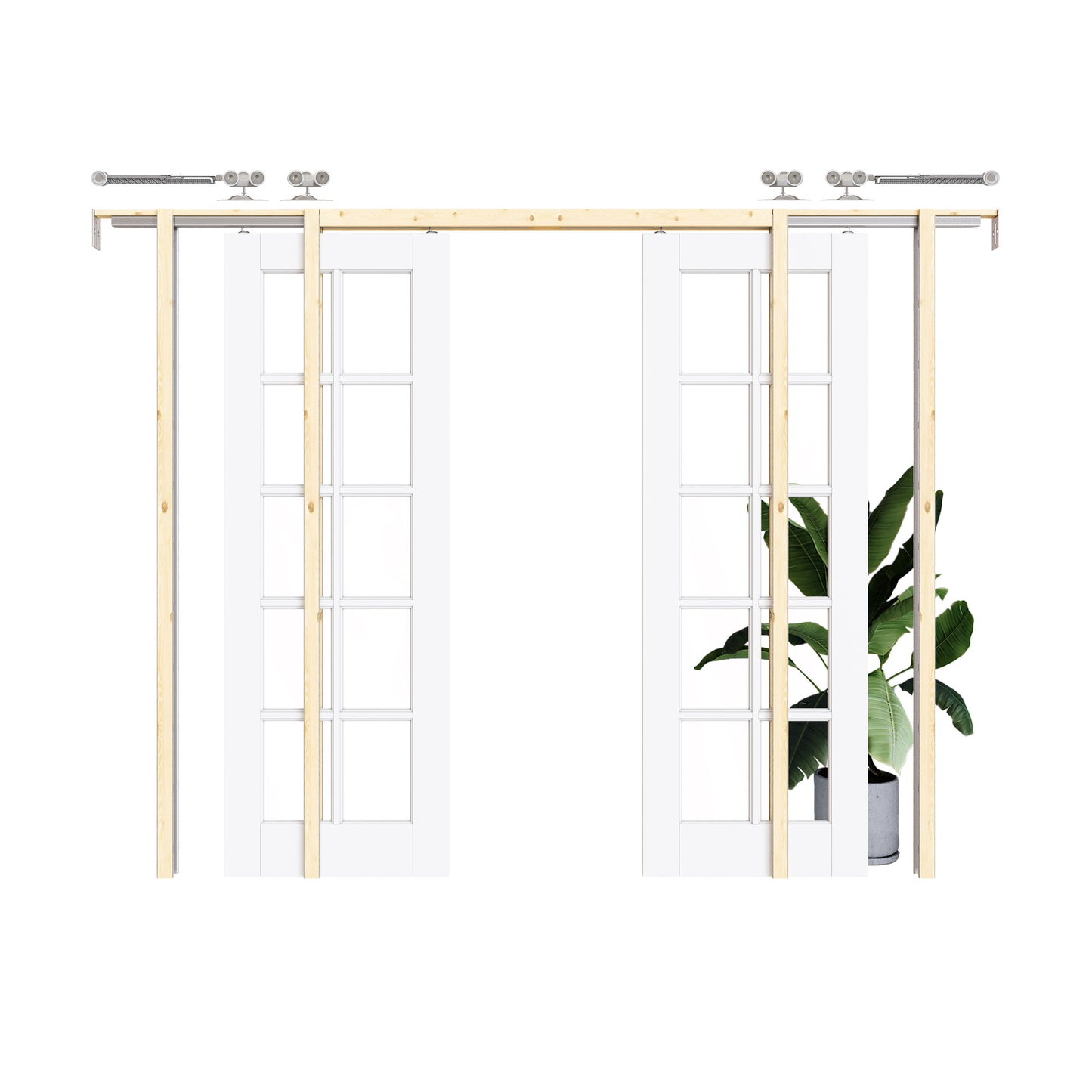 CRUTOP 10-Lite Clear Glass Pocket Door, White Interior Sliding Doors with Hardware Kit & Soft Close & Frame, Solid Core MDF Wood & Pre-Finished Paintable Surface