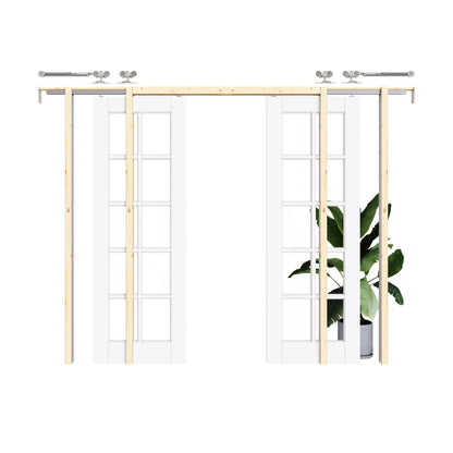 CRUTOP 10-Lite Clear Glass Pocket Door, White Interior Sliding Doors with Hardware Kit & Soft Close & Frame, Solid Core MDF Wood & Pre-Finished Paintable Surface