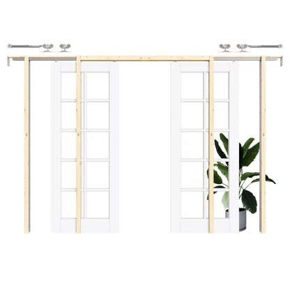 CRUTOP 10-Lite Clear Glass Pocket Door, White Interior Sliding Doors with Hardware Kit & Soft Close & Frame, Solid Core MDF Wood & Pre-Finished Paintable Surface