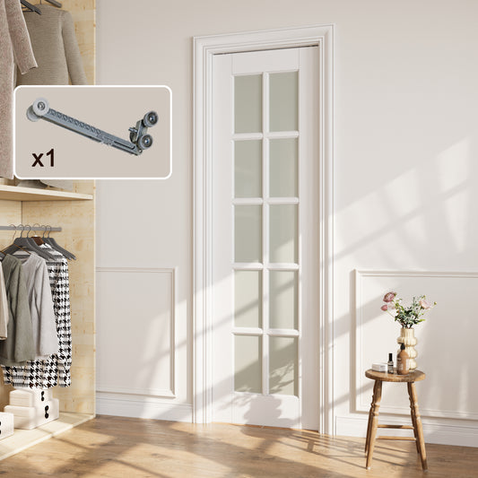 Crutophome 10-Lite Tempered Frosted Glass Pocket Door with Hardware Kit & Soft Close & Frame, Solid Core MDF Wood & Paint-grade Finished, White