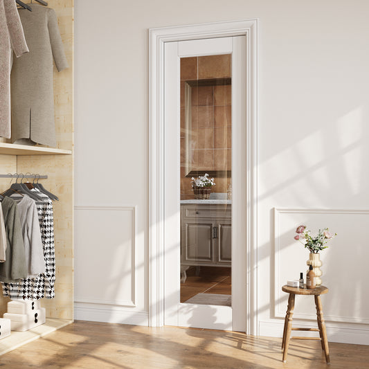 CRUTOP 1-Lite Clear Glass Pocket Door, White Interior Sliding Doors with Hardware Kit & Soft Close & Frame, Solid Core MDF Wood & Pre-Finished Paintable Surface