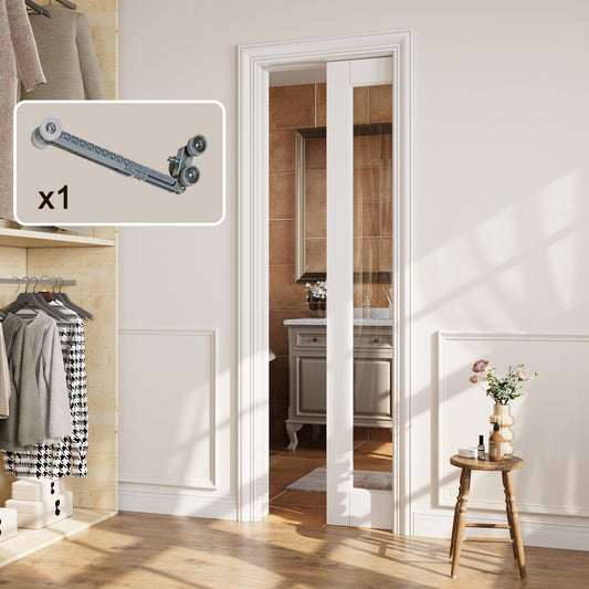 CRUTOP 1-Lite Clear Glass Pocket Door, White Interior Sliding Doors with Hardware Kit & Soft Close & Frame, Solid Core MDF Wood & Pre-Finished Paintable Surface