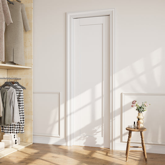 CRUTOP Solid Core Panel Pocket Door, White Interior Sliding Doors with Hardware Kit & Soft Close & Frame, Solid Core MDF Wood & Pre-Finished Paintable Surface
