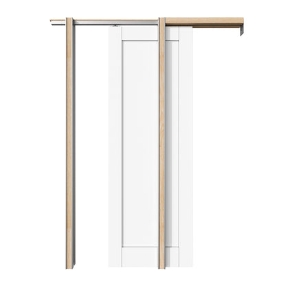 CRUTOP Solid Core Panel Pocket Door, White Interior Sliding Doors with Hardware Kit & Soft Close & Frame, Solid Core MDF Wood & Pre-Finished Paintable Surface