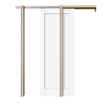 CRUTOP Solid Core Panel Pocket Door, White Interior Sliding Doors with Hardware Kit & Soft Close & Frame, Solid Core MDF Wood & Pre-Finished Paintable Surface