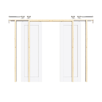 CRUTOP Solid Core Panel Pocket Door, White Interior Sliding Doors with Hardware Kit & Soft Close & Frame, Solid Core MDF Wood & Pre-Finished Paintable Surface