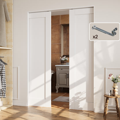 CRUTOP Solid Core Panel Pocket Door, White Interior Sliding Doors with Hardware Kit & Soft Close & Frame, Solid Core MDF Wood & Pre-Finished Paintable Surface
