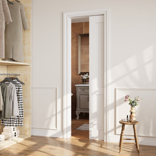 CRUTOP 2-Lite Solid Core Panel Pocket Door, White Interior Sliding Doors with Hardware Kit & Soft Close & Frame, Solid Core MDF Wood & Pre-Finished Paintable Surface