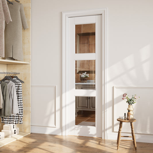 CRUTOP 3-Lite Clear Glass Pocket Door, White Interior Sliding Doors with Hardware Kit & Soft Close & Frame, Solid Core MDF Wood & Pre-Finished Paintable Surface