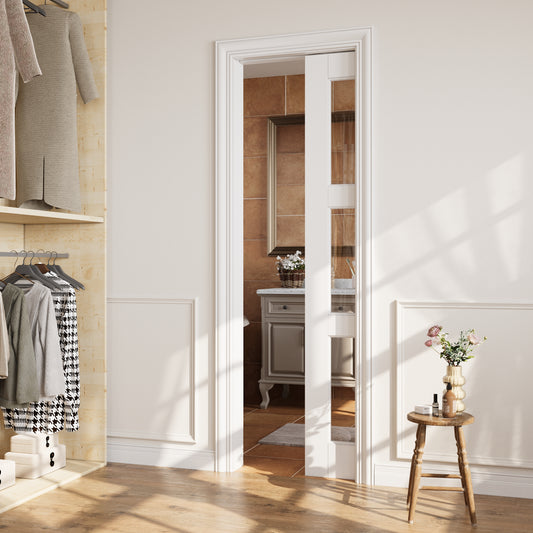 CRUTOP 3-Lite Clear Glass Pocket Door, White Interior Sliding Doors with Hardware Kit & Soft Close & Frame, Solid Core MDF Wood & Pre-Finished Paintable Surface