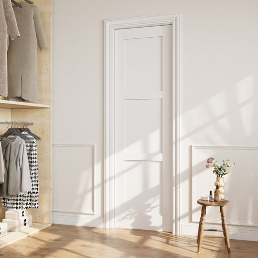 CRUTOP 3-Lite Solid Core Panel Pocket Door, White Interior Sliding Doors with Hardware Kit & Soft Close & Frame, Solid Core MDF Wood & Pre-Finished Paintable Surface