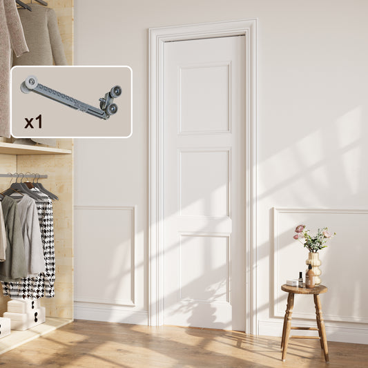 CRUTOP 3-Lite Solid Core Molded Panel Pocket Door, White Interior Sliding Doors with Hardware Kit & Soft Close & Frame, Solid Core MDF Wood & Pre-Finished Paintable Surface