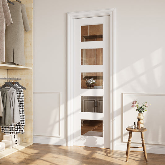 CRUTOP 5-Lite Clear Glass Pocket Door, White Interior Sliding Doors with Hardware Kit & Soft Close & Frame, Solid Core MDF Wood & Pre-Finished Paintable Surface