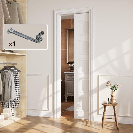 CRUTOP 5-Lite Solid Core Molded Panel Pocket Door, White Interior Sliding Doors with Hardware Kit & Soft Close & Frame, Solid Core MDF Wood & Pre-Finished Paintable Surface