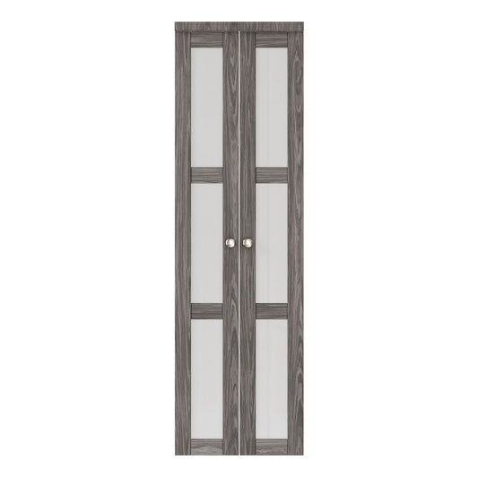 [Two Hardware Kits] Crutophome 3-Lite Forest Glass Pivot Door with Hardware Kit, Solid Core MDF Wood, Black