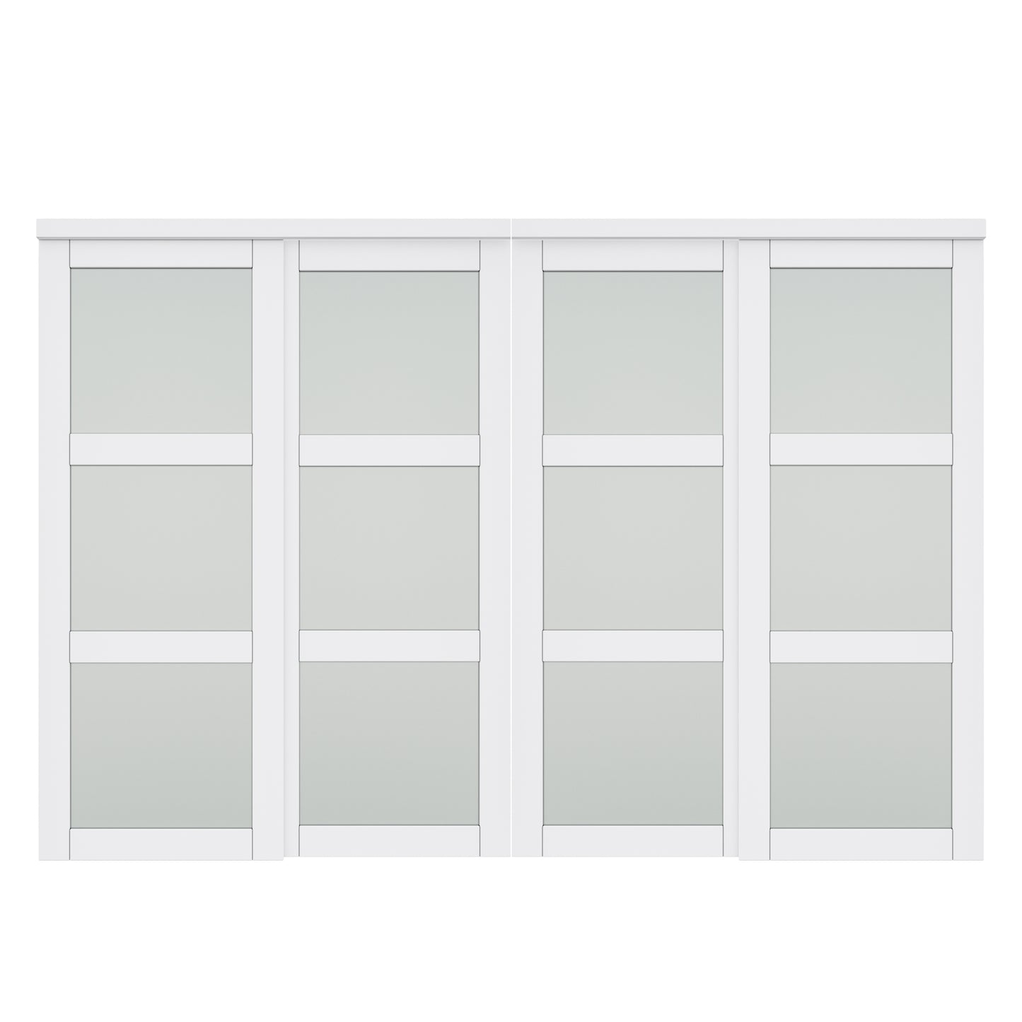 CRUTOP Paintable Sliding Closet Door, 3-Lite Tempered Frosted Glass with Good Privacy, Water-Resistant Frame, Build Quality (Panels&Hardware Kit)