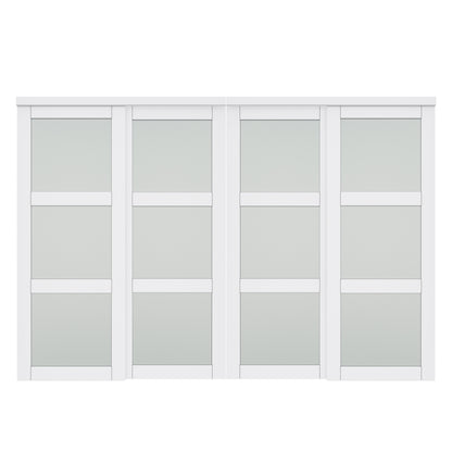 CRUTOP Paintable Sliding Closet Door, 3-Lite Tempered Frosted Glass with Good Privacy, Water-Resistant Frame, Build Quality (Panels&Hardware Kit)