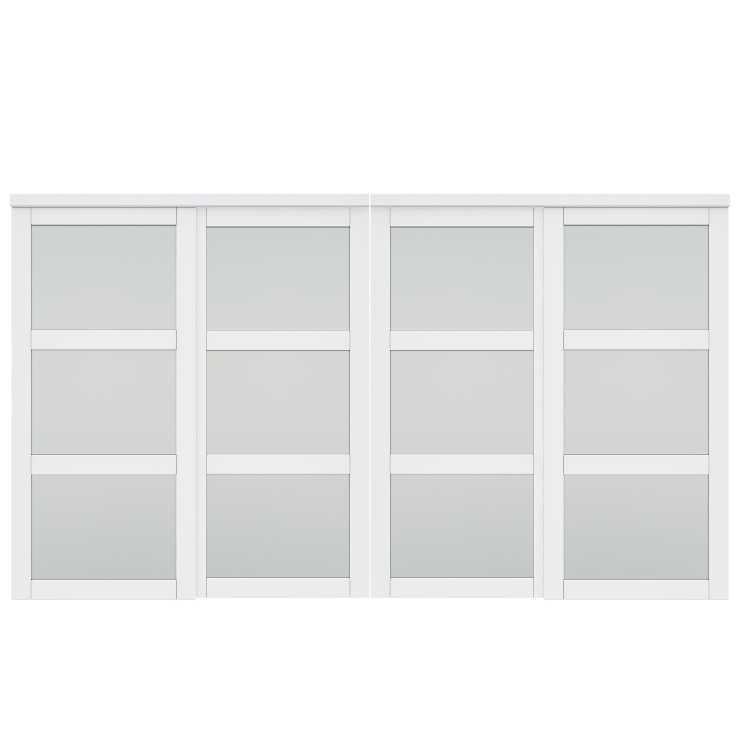CRUTOP Paintable Sliding Closet Door, 3-Lite Tempered Frosted Glass with Good Privacy, Water-Resistant Frame, Build Quality (Panels&Hardware Kit)