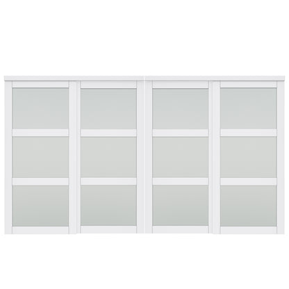 CRUTOP Paintable Sliding Closet Door, 3-Lite Tempered Frosted Glass with Good Privacy, Water-Resistant Frame, Build Quality (Panels&Hardware Kit)