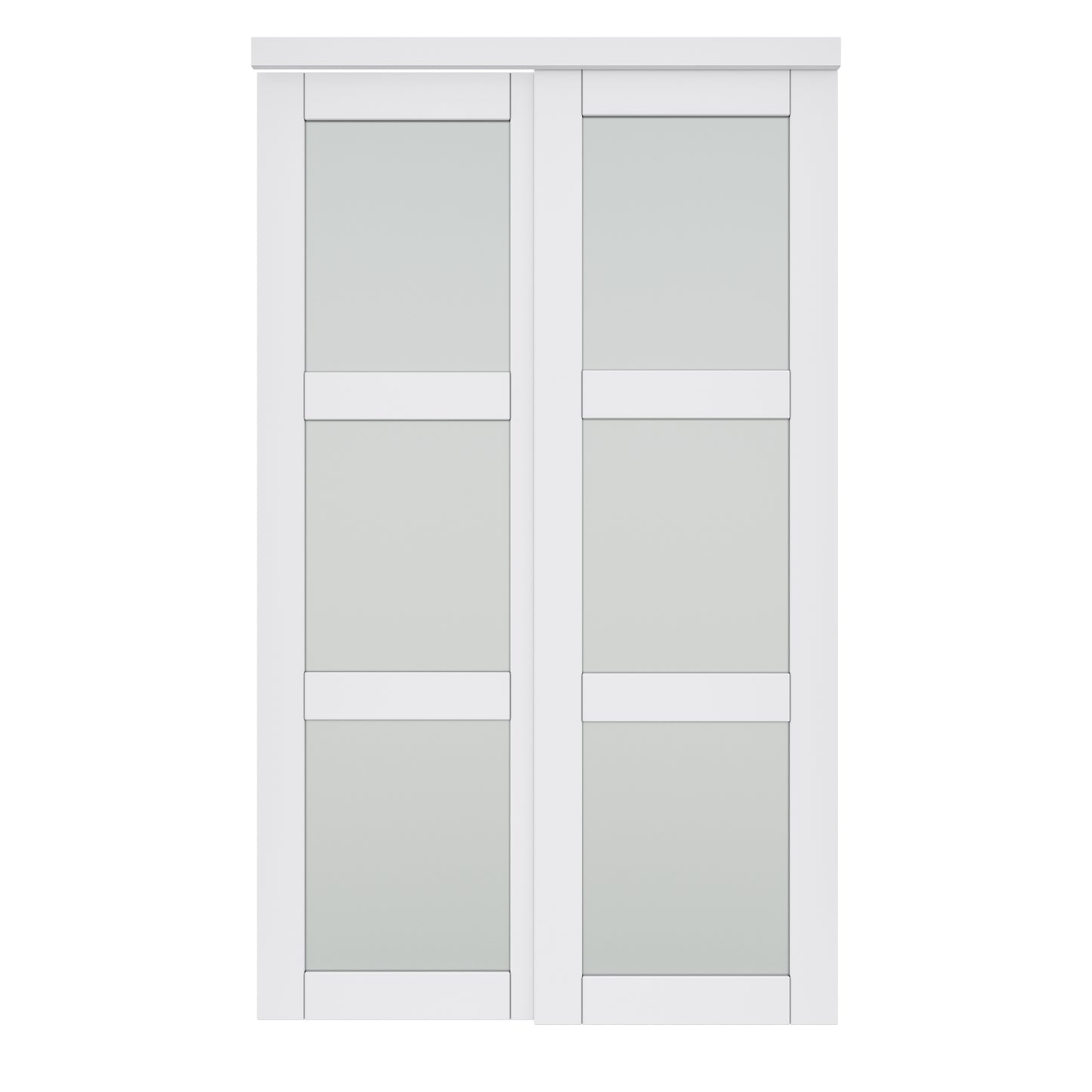 CRUTOP Paintable Sliding Closet Door, 3-Lite Tempered Frosted Glass with Good Privacy, Water-Resistant Frame, Build Quality (Panels&Hardware Kit)