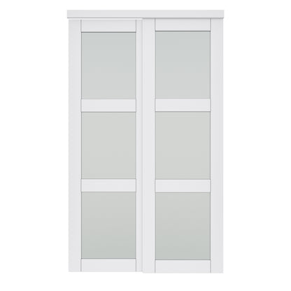 CRUTOP Paintable Sliding Closet Door, 3-Lite Tempered Frosted Glass with Good Privacy, Water-Resistant Frame, Build Quality (Panels&Hardware Kit)