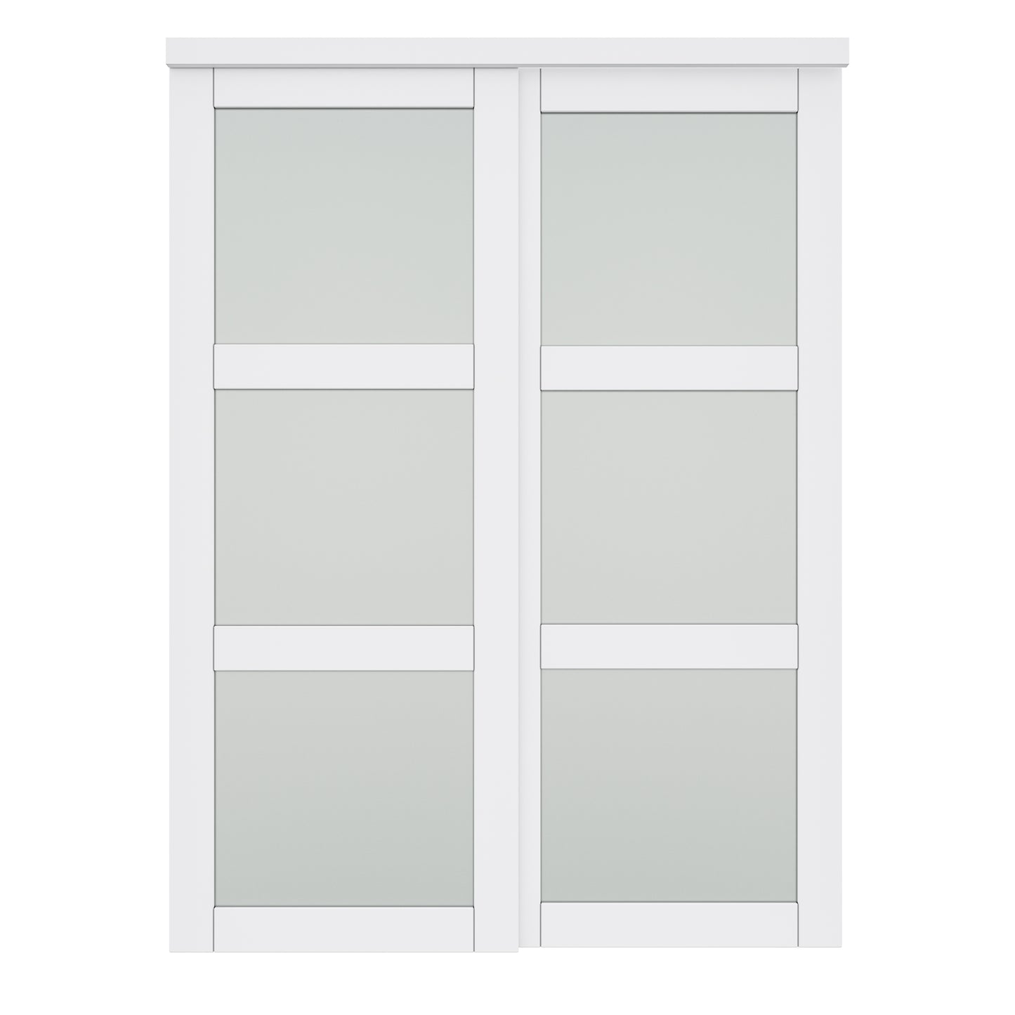 CRUTOP Paintable Sliding Closet Door, 3-Lite Tempered Frosted Glass with Good Privacy, Water-Resistant Frame, Build Quality (Panels&Hardware Kit)