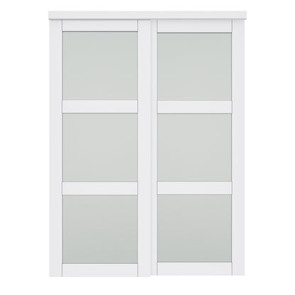 CRUTOP Paintable Sliding Closet Door, 3-Lite Tempered Frosted Glass with Good Privacy, Water-Resistant Frame, Build Quality (Panels&Hardware Kit)