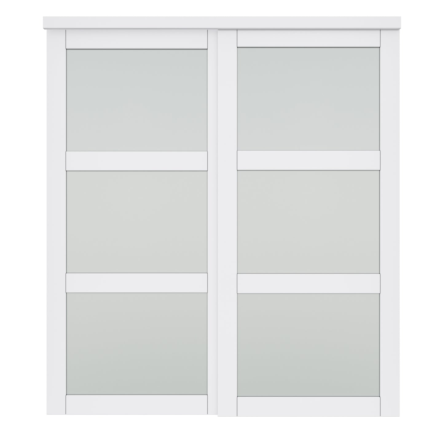 CRUTOP Paintable Sliding Closet Door, 3-Lite Tempered Frosted Glass with Good Privacy, Water-Resistant Frame, Build Quality (Panels&Hardware Kit)