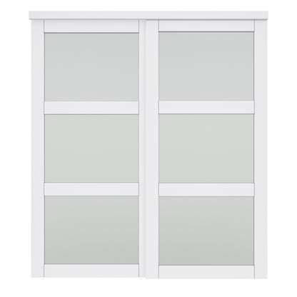 CRUTOP Paintable Sliding Closet Door, 3-Lite Tempered Frosted Glass with Good Privacy, Water-Resistant Frame, Build Quality (Panels&Hardware Kit)
