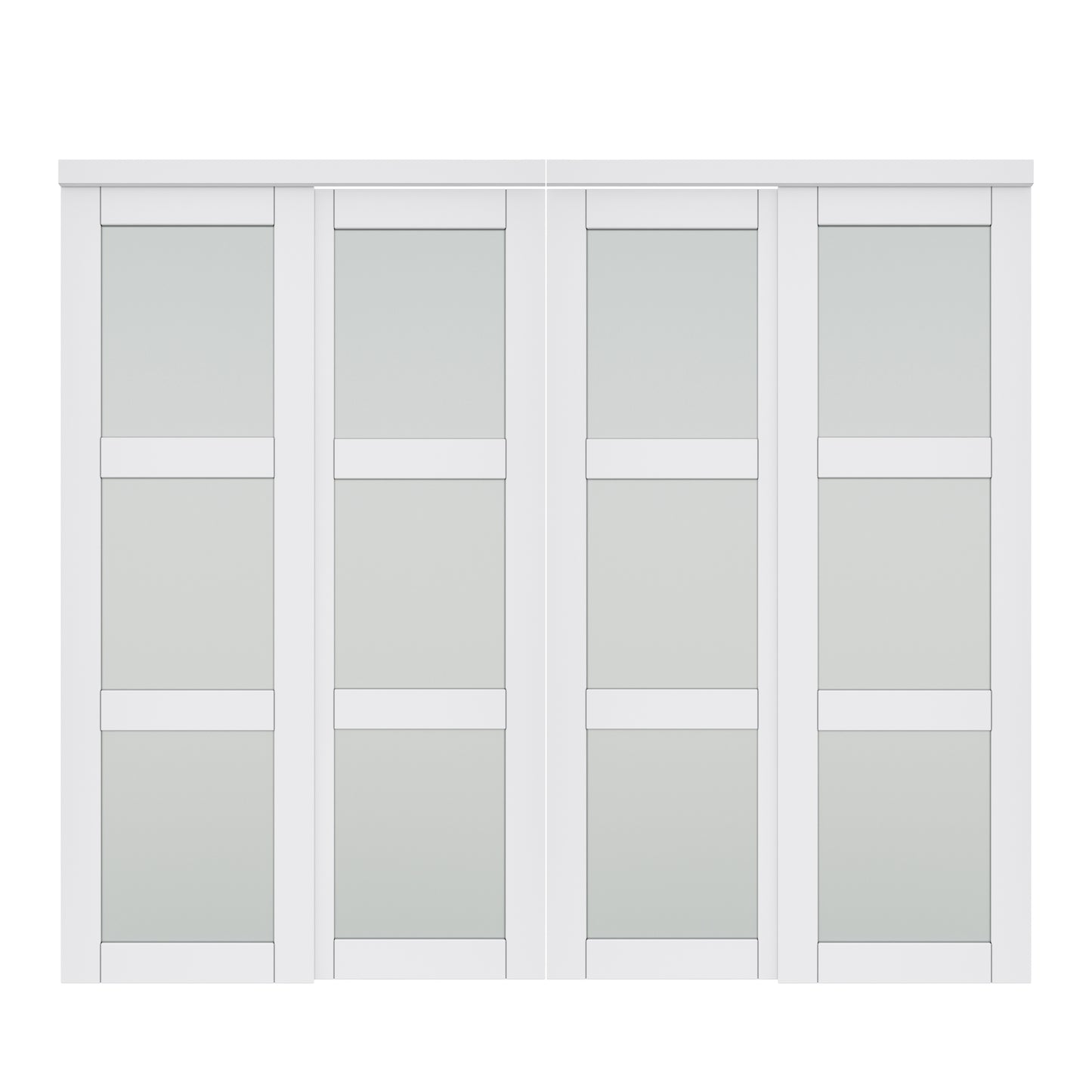 CRUTOP Paintable Sliding Closet Door, 3-Lite Tempered Frosted Glass with Good Privacy, Water-Resistant Frame, Build Quality (Panels&Hardware Kit)