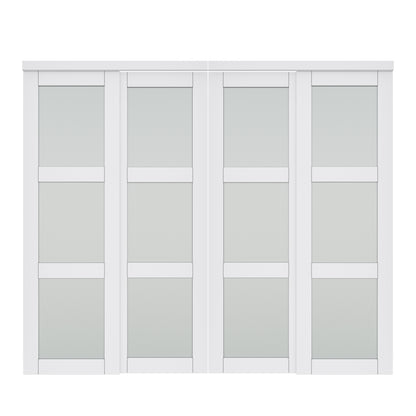 CRUTOP Paintable Sliding Closet Door, 3-Lite Tempered Frosted Glass with Good Privacy, Water-Resistant Frame, Build Quality (Panels&Hardware Kit)