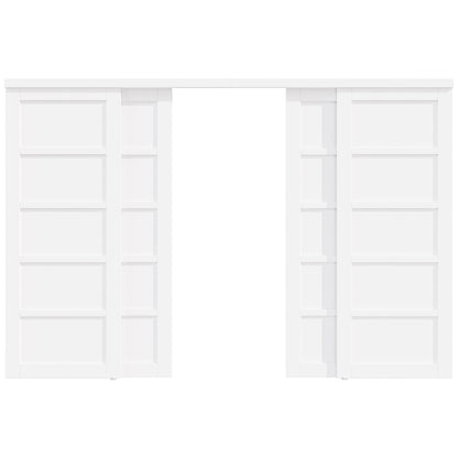 [Paintable] Crutophome 5 Panel Bypass Sliding Closet Door with Hardware Kit, Solid Core MDF Wood & Assembly Required & Primed, White